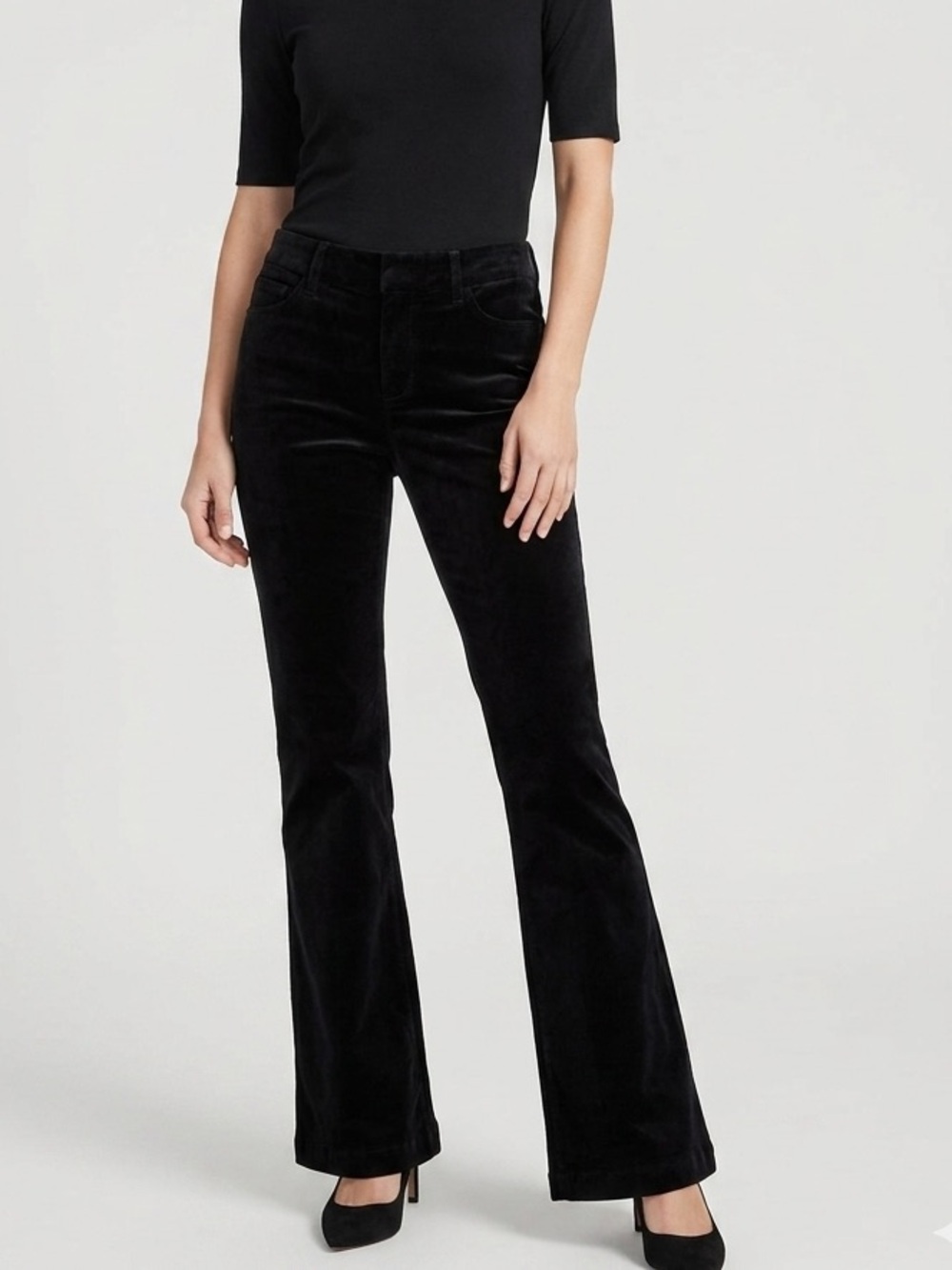 Paige Black Velvet Flare Woman’s Pants Size 33 Tall Long Inseam 34 Stretch
